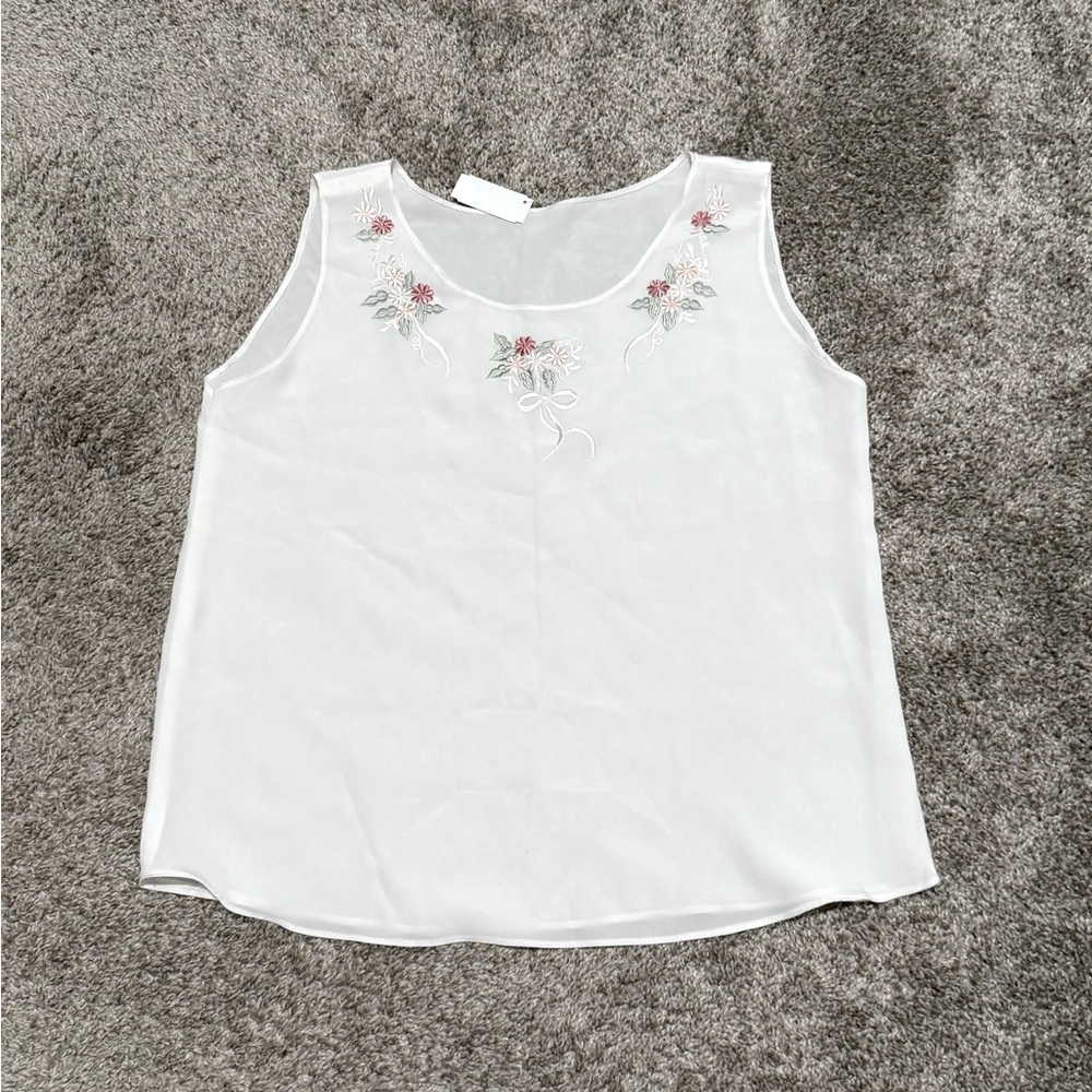 Embroidered White Sleeveless Top